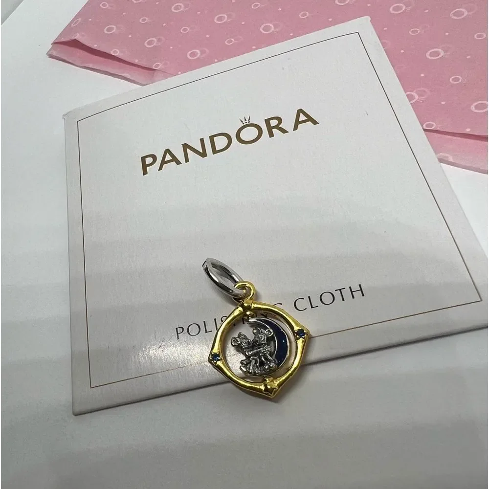 Pandora Mickey Mouse & Minnie Mouse Two-tone Spinning Moon Dangle Charm - Picture 6 of 6